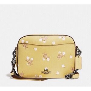 Coach Jes Crossbody Bag Yellow Floral Bow Print Leather Camera Bag F81001